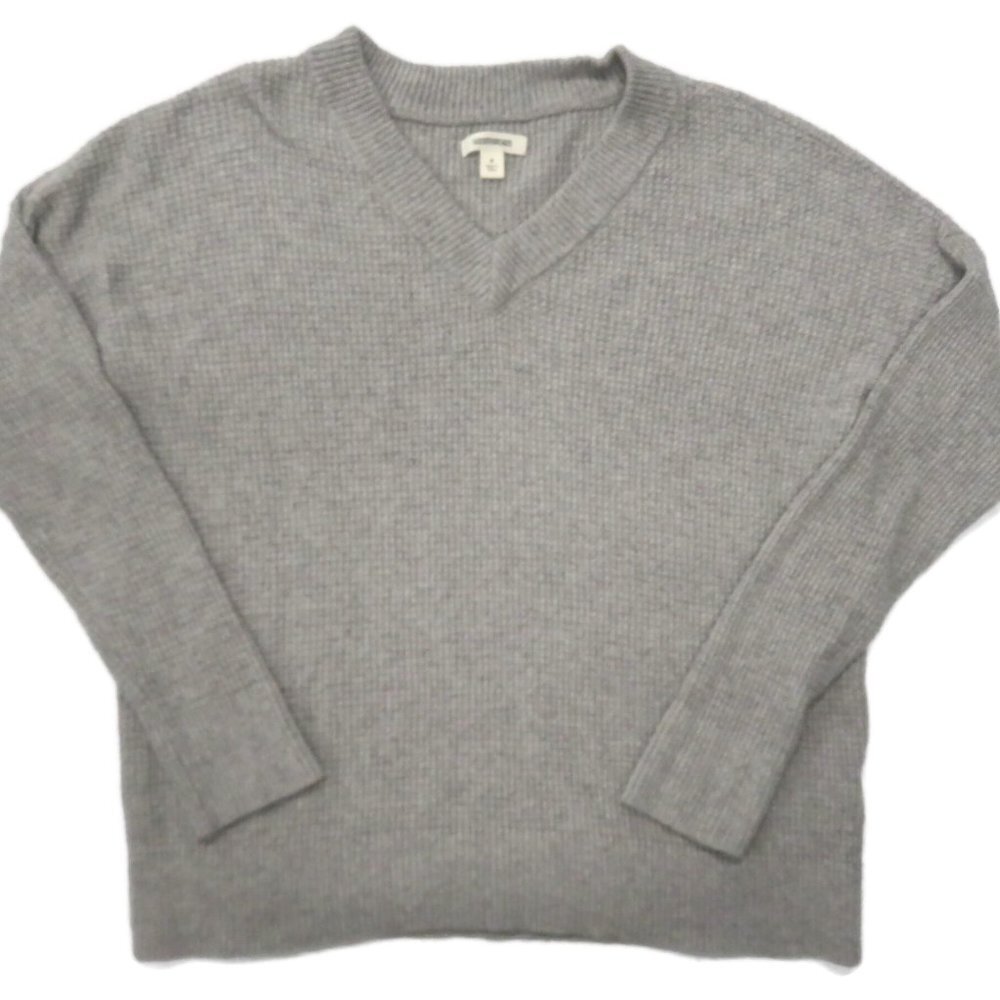 Goodthreads Sweater Womens Medium V-Neck‎ Gray Lambswool Cashmere Blend Pullover